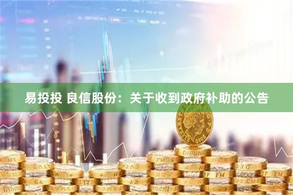 易投投 良信股份：关于收到政府补助的公告